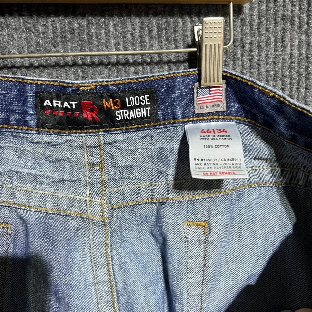 Ariat FR M3 Loose Straight Jeans Mens 46x34 Blue Flame Resistant Denim Workwear